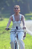 Jennifer Lopez On A Leisurely Bicycle Ride - The Hamptons