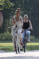 Jennifer Lopez On A Leisurely Bicycle Ride - The Hamptons