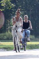 Jennifer Lopez On A Leisurely Bicycle Ride - The Hamptons