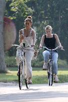 Jennifer Lopez On A Leisurely Bicycle Ride - The Hamptons