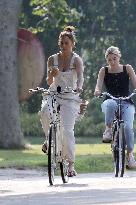 Jennifer Lopez On A Leisurely Bicycle Ride - The Hamptons