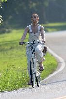 Jennifer Lopez On A Leisurely Bicycle Ride - The Hamptons