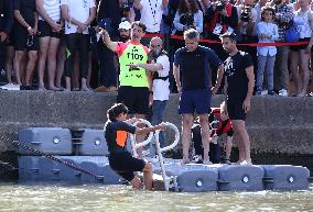 Mayor Anne Hidalgo Swims In The Seine River - Paris