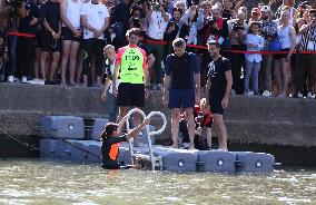 Mayor Anne Hidalgo Swims In The Seine River - Paris