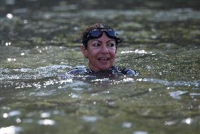 Mayor Anne Hidalgo Swims In The Seine River - Paris