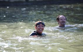 Mayor Anne Hidalgo Swims In The Seine River - Paris