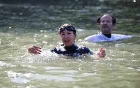 Mayor Anne Hidalgo Swims In The Seine River - Paris