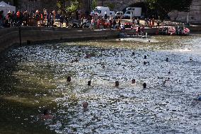 Mayor Anne Hidalgo Swims In The Seine River - Paris