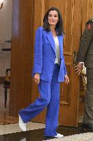 Queen Letizia Attends A Meeting - Madrid