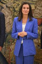 Queen Letizia Attends A Meeting - Madrid