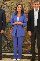 Queen Letizia Attends A Meeting - Madrid