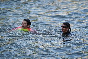 Mayor of Paris Anne Hidalgo swims in the Seine in Paris FA