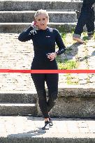 Paris 2024 - CNN Journalist Mellissa Bell Swims In The Seine River - Paris