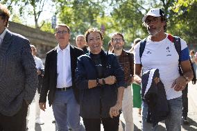 Mayor Anne Hidalgo Swims In The Seine River - Paris