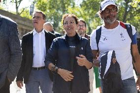 Mayor Anne Hidalgo Swims In The Seine River - Paris