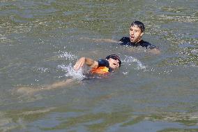 Paris Mayor Hidalgo swims in Seine