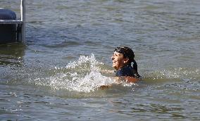 Paris Mayor Hidalgo swims in Seine