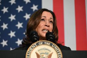 Vice President Of The United States Kamala Harris Delivers Remarks At Michigan Campaign Event On Donald J. Trump Assassination A