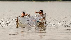 Iraqi Youth Swim Tigris River - Baghdad