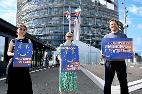 Lobbycontrol Nina Katzemich Protests At Parliament - Strasbourg