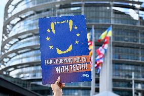 Lobbycontrol Nina Katzemich Protests At Parliament - Strasbourg