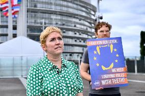 Lobbycontrol Nina Katzemich Protests At Parliament - Strasbourg