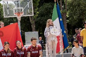 Prime Minister Giorgia Meloni Inaugurates The New Sports Centre At Parco Verde In Caivano.