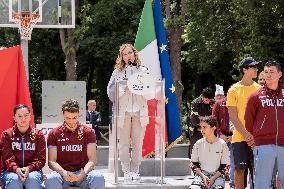 Prime Minister Giorgia Meloni Inaugurates The New Sports Centre At Parco Verde In Caivano.