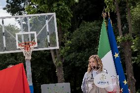 Prime Minister Giorgia Meloni Inaugurates The New Sports Centre At Parco Verde In Caivano.