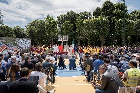 Prime Minister Giorgia Meloni Inaugurates The New Sports Centre At Parco Verde In Caivano.