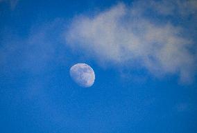 Waxing Gibbous Moon With Cumulus Clouds