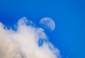 Waxing Gibbous Moon With Cumulus Clouds