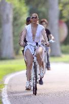 Jennifer Lopez Rides Her Bike - The Hamptons