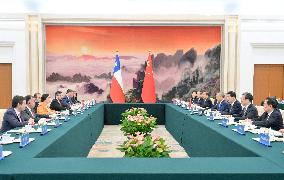 CHINA-BEIJING-WANG HUNING-SPEAKER OF CHILEAN CHAMBER OF DEPUTIES-MEETING (CN)