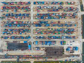 Containers Piled Up At Beilun Port in Ningbo