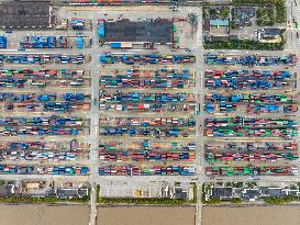 Containers Piled Up At Beilun Port in Ningbo