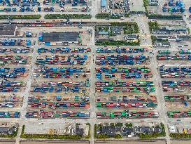 Containers Piled Up At Beilun Port in Ningbo