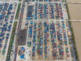 Containers Piled Up At Beilun Port in Ningbo