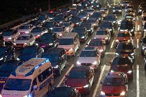 Weekend Traffic Jam In Shanghai