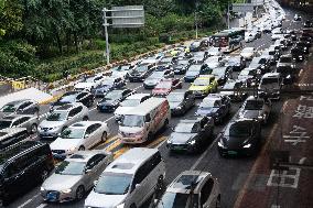 Weekend Traffic Jam In Shanghai