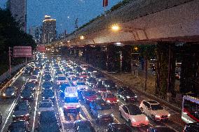 Weekend Traffic Jam In Shanghai