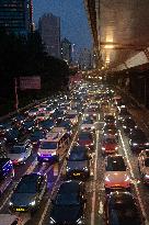 Weekend Traffic Jam In Shanghai