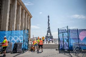 Paris 2024 - Final Preparations Of Famous Parisian Spots For Olympic Games