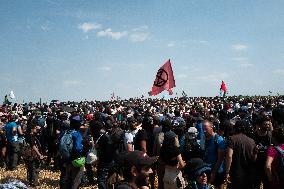 Large Mobilization Against The Mega-basins Near Poitiers And The Firing Of Tear Gas Started A Fire