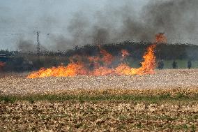 Large Mobilization Against The Mega-basins Near Poitiers And The Firing Of Tear Gas Started A Fire