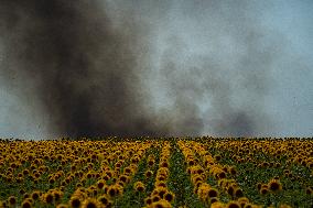 Large Mobilization Against The Mega-basins Near Poitiers And The Firing Of Tear Gas Started A Fire