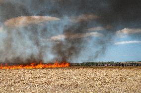 Large Mobilization Against The Mega-basins Near Poitiers And The Firing Of Tear Gas Started A Fire