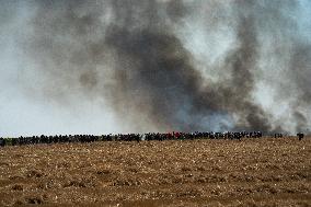 Large Mobilization Against The Mega-basins Near Poitiers And The Firing Of Tear Gas Started A Fire