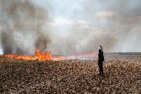 Large Mobilization Against The Mega-basins Near Poitiers And The Firing Of Tear Gas Started A Fire