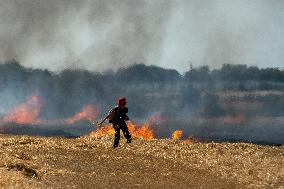 Large Mobilization Against The Mega-basins Near Poitiers And The Firing Of Tear Gas Started A Fire